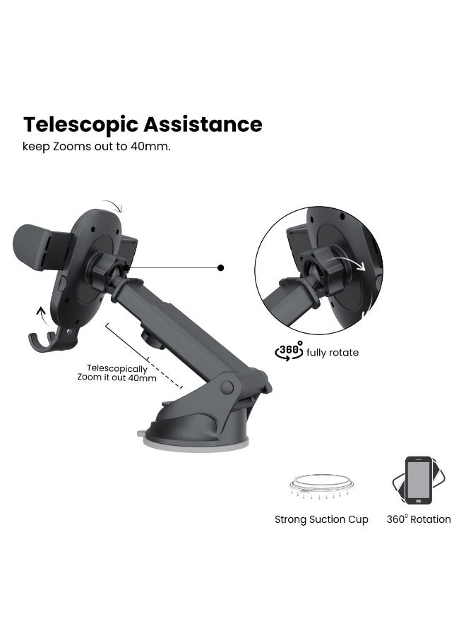 Portronics Clamp M2 Adjustable Car Mobile Phone Holder Stand for Dashboard & Windshield, 360° Rotational, Strong Suction Cup, Compatible with 4 to 6 inch Devices(Black) - Image 3